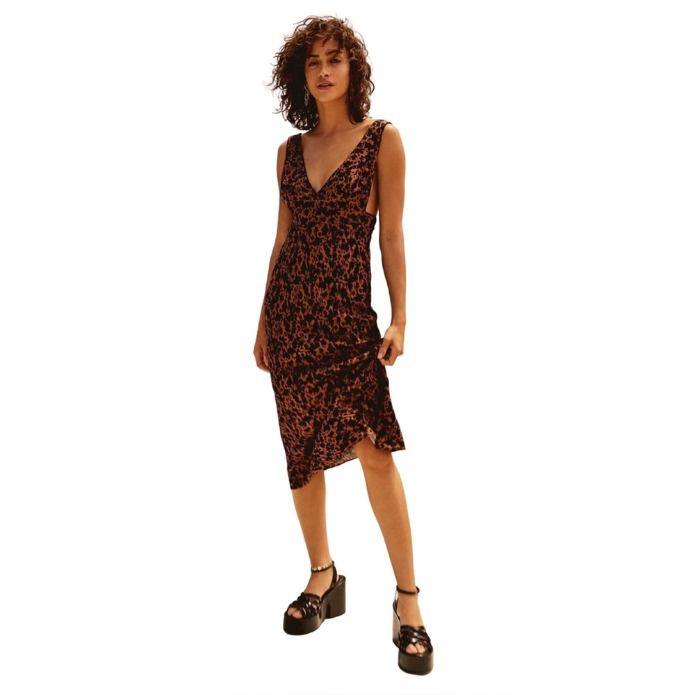 Free People All I Wanted Midi Dress Brown Black Floral OB1052841 Womens Size 0